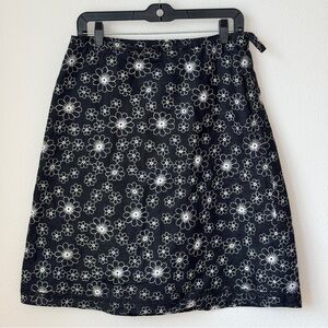 Grace Elements Black White Floral Embroidered Linen Knee Length Straight Skirt 8